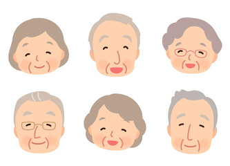 笑顔のシニア男女　高齢者のグループ　顔　アイコン