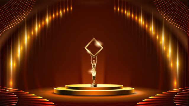 Red and Gold Stage Award Background. Creative Concept Template. Classy Premium Wedding Card. Grand Luxury Decorative Banner for Wedding and Birthday. Premium Congratulations Card. Event Invitation.