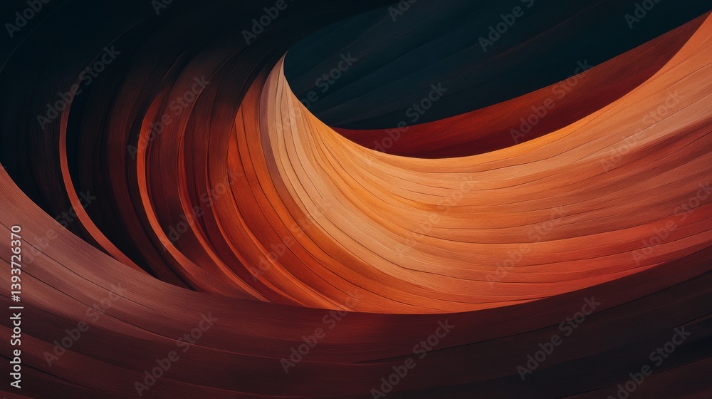 Poster curved layers form a tunnel-like, orange gradient. a dark shade above and below adds contrast