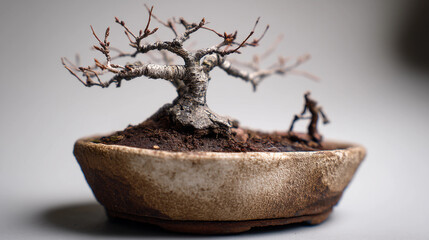 Fototapeta premium Admire a Miniature Bonsai Tree Gracefully Nestled in a Shallow Clay Pot Exuding Tranquility Today