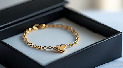 Elegant Gold Beaded Bracelet with Heart Charm in Luxury Gift Box