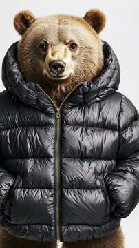 Bear in a stylish puffer jacket