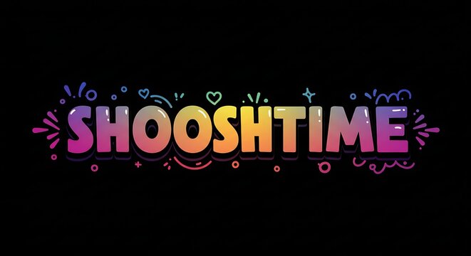 Shooshtime Colorful Graphic with Sparkles on Dark Background for Fun Designs