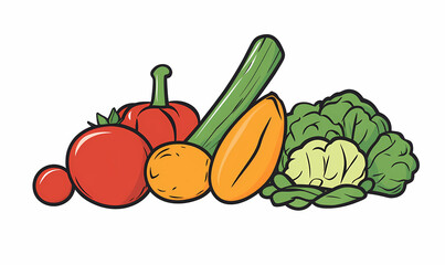 Vibrant Heap of Ripe Vegetables Outlined in 2D Simple Design Celebrating Fresh Organic Harvests Abundantly