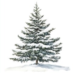 Fototapeta premium A watercolor painting of a snowy evergreen winter pine tree