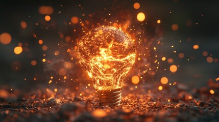 Explosive Light Bulb Creating Sparks in Dark Environment