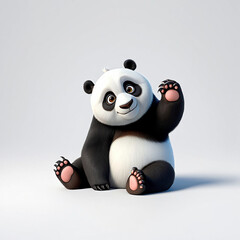 3D Panda Mascot Waving on Clean White Studio Background