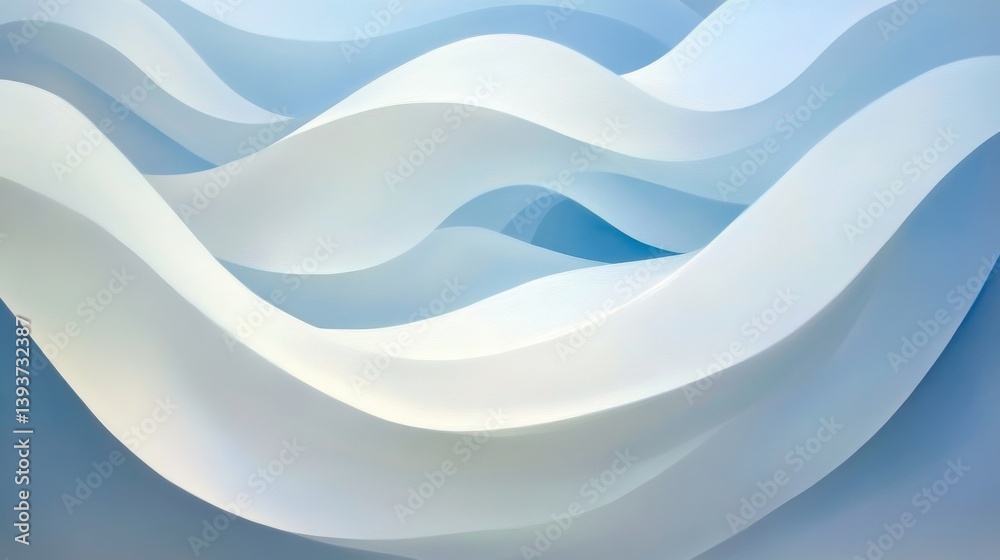 Wall mural flowing waves with soft shadows in gradient blues. smooth, abstract and calming