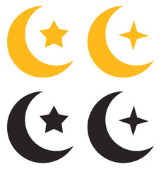 Black and yellow crescent moon icon isolated on white background.