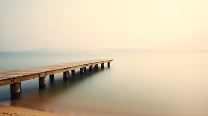 Obraz premium Foggy lake view with a wooden dock 