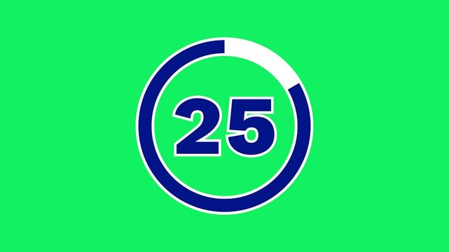 Bold outlined navy 30-second countdown with a white progress ring on a green screen. The progress ring decreases as seconds pass, with thick numbers indicating the time. 4K Motion Graphic