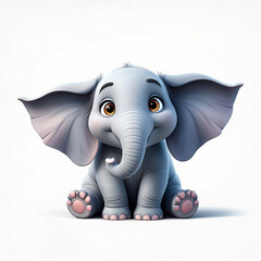 Cute and Simple Elephant Mascot on Bright White Surface