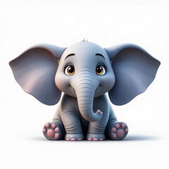 Friendly Cartoon Elephant with Bright Expression Isolated on White