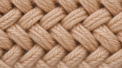 Interwoven beige yarn texture creates a detailed, basket-weave pattern. Soft, dimensional, tactile surface