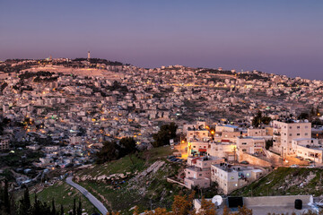 Naklejka premium The Holy City of Jerusalem at Dusk