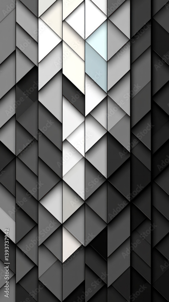 Poster A black and white image of a pattern of triangles and squares. The image is abstract and has a modern feel to it