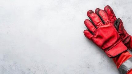 Reinforced firefighter gloves with heatresistant plating, emergency tactical features, and red protective padding, displayed on white