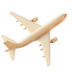 A light beige airplane model in flight against a colorful background.