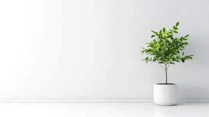 Minimalist plant in white pot against a blank wall (3)