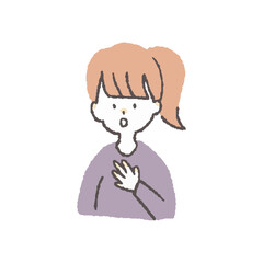 手書き風ゆるいタッチの女性（上半身・ポーズ）｜ほっとする・安心する