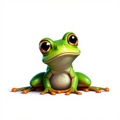 3D Style Frog with Expressive Face Sitting on White Background