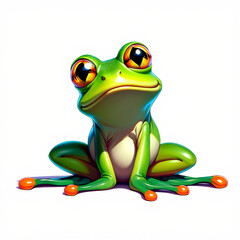 Cute Animated Frog Character Sitting on White Surface