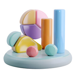 Fototapeta premium Pastel-colored geometric shapes arranged on a circular platform.
