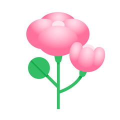 Pink Fluffy Flowers Green Stem Minimalist Illustration