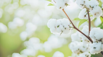 Obraz premium Soft White Cotton Blossoms in a Lush Green Field