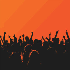 Fototapeta premium Silhouetted Concert Crowd Enjoying Orange Sunset
