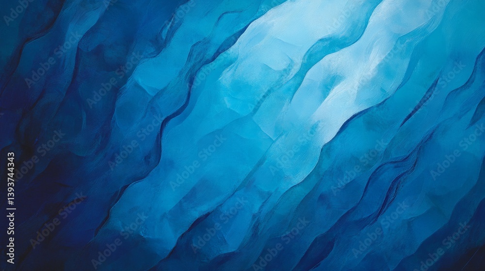 Wall mural rippling waves deep blues intertwine, creating a textured, dynamic aquatic flow with luminous highli