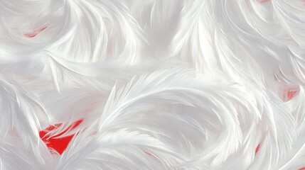 Soft Plumes White feathers densely packed with a bright red background. Light plays off feathery textures