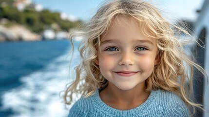 Fototapeta premium Smiling child on a boat trip