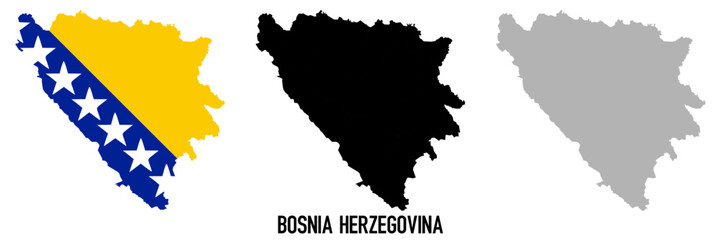 Bosnia and Herzegovina flag and map shape black and gray color.