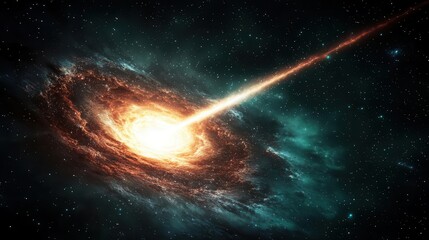A pulsar star emitting powerful beams of energy and particles into the galaxy, on a green backdrop