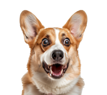Surprised Funny Dog - A cute dog with an exaggerated shocked expression, perfect for memes, reaction graphics, or humorous designs.