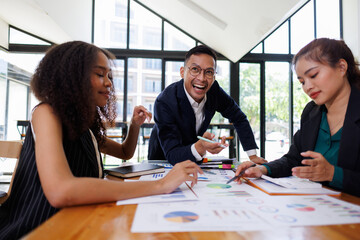 Financial Business analyze the graph of the company's performance to create profits and growth, Market research reports and income statistics, Financial and Accounting meeting concept.	