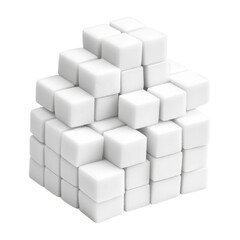 White 3D cube puzzle on a white background showing geometric shapes and creative design