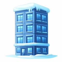 Naklejka premium Cartoon Winter Building: Iconic Frosty Urban Architecture in Exaggerated Flat Design