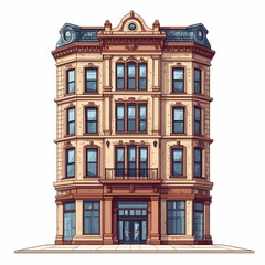 Fototapeta premium Elegant Vintage Four-Story Townhouse: Detailed Brick Architecture with Ornate Facade and Art Deco Symmetry