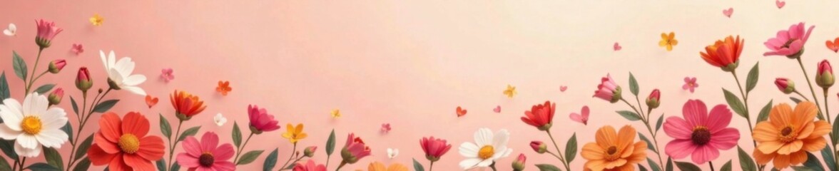 Whimsical florals dancing on a soft peach background, pastel, flowers