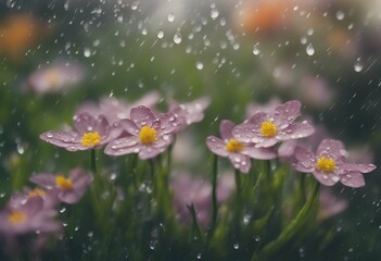 fresh abstract rain blurred spring flowers drops background flora summer raindrop purple magnification leaf nature macro grass green garden dew fluffy wet bokeh blur springtime wildflower herb grow