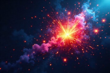 Fototapeta premium Vibrant colors exploding in mid-air with stars and sparks , Starry Night, Flares