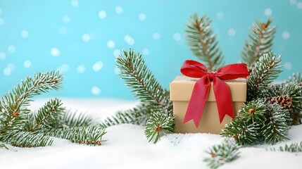 Christmas Gift Box Snowy Winter Scene Festive Holiday Present