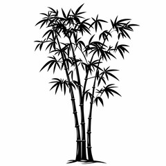 Obraz premium Monochrome Bamboo Forest Vector Art: Illustrative Black Trees and Oriental Botanical Design
