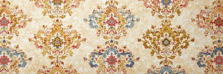 Woven damask with repeating geometric motif on a neutral beige background, pattern, geometric, wall decor