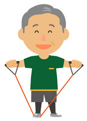 高齢者男性チューブ運動