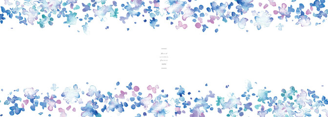 水彩画。水彩タッチの紫陽花イラスト。夏の梅雨の紫陽花背景。水彩のベクターイラスト。Watercolor painting. Hydrangea illustration with watercolor touch. Summer rainy season hydrangea background. Watercolor vector illustration.