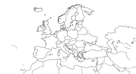 Detailed Outlined Map of Europe and Mediterranean Countries for Geography Studies