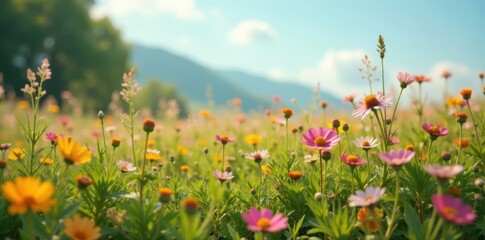 Obraz premium Wildflowers in full bloom amidst tall grasses and wildflowers , plants, flowers